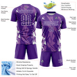 Custom Purple-White Geometric Shard Grunge Splash Sublimation Soccer Uniform Jersey