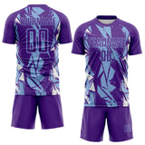 Custom Purple Light Blue-White Geometric Shard Grunge Splash Sublimation Soccer Uniform Jersey
