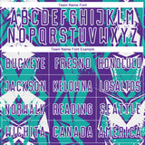 Custom Purple Aqua-White Geometric Shard Grunge Splash Sublimation Soccer Uniform Jersey