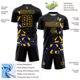 Custom Black Royal-Yellow Geometric Grid Gradient Sublimation Soccer Uniform Jersey