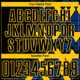 Custom Black Royal-Yellow Geometric Grid Gradient Sublimation Soccer Uniform Jersey