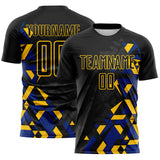 Custom Black Royal-Yellow Geometric Grid Gradient Sublimation Soccer Uniform Jersey