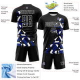 Custom Black Royal-White Geometric Grid Gradient Sublimation Soccer Uniform Jersey