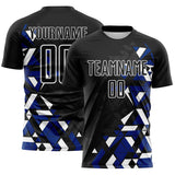 Custom Black Royal-White Geometric Grid Gradient Sublimation Soccer Uniform Jersey
