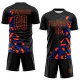 Custom Black Royal-Orange Geometric Grid Gradient Sublimation Soccer Uniform Jersey