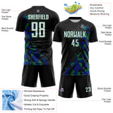 Custom Black White Royal-Kelly Green Geometric Grid Gradient Sublimation Soccer Uniform Jersey