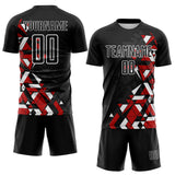 Custom Black Red-White Geometric Grid Gradient Sublimation Soccer Uniform Jersey
