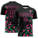 Custom Black Kelly Green-Pink Geometric Grid Gradient Sublimation Soccer Uniform Jersey
