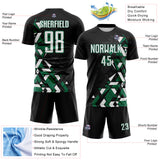 Custom Black White-Kelly Green Geometric Grid Gradient Sublimation Soccer Uniform Jersey