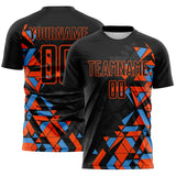 Custom Black Orange-Powder Blue Geometric Grid Gradient Sublimation Soccer Uniform Jersey