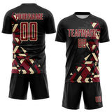 Custom Black Crimson-Cream Geometric Grid Gradient Sublimation Soccer Uniform Jersey
