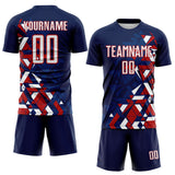 Custom Navy White US Navy Blue-Red Geometric Grid Gradient Sublimation Soccer Uniform Jersey