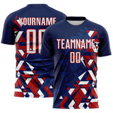 Custom Navy White US Navy Blue-Red Geometric Grid Gradient Sublimation Soccer Uniform Jersey