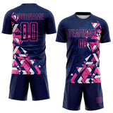 Custom Navy US Navy Blue Pink-White Geometric Grid Gradient Sublimation Soccer Uniform Jersey