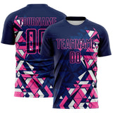 Custom Navy US Navy Blue Pink-White Geometric Grid Gradient Sublimation Soccer Uniform Jersey