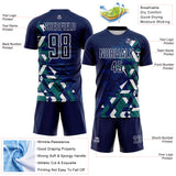 Custom Navy US Navy Blue Teal-White Geometric Grid Gradient Sublimation Soccer Uniform Jersey