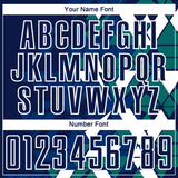 Custom Navy US Navy Blue Teal-White Geometric Grid Gradient Sublimation Soccer Uniform Jersey