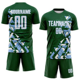 Custom Green White-Light Blue Geometric Grid Gradient Sublimation Soccer Uniform Jersey