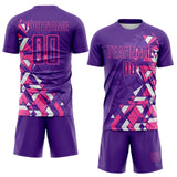 Custom Purple Pink-White Geometric Grid Gradient Sublimation Soccer Uniform Jersey