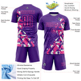 Custom Purple Pink-White Geometric Grid Gradient Sublimation Soccer Uniform Jersey