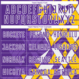 Custom Purple Yellow-White Geometric Grid Gradient Sublimation Soccer Uniform Jersey