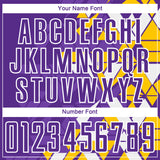 Custom Purple Yellow-White Geometric Grid Gradient Sublimation Soccer Uniform Jersey