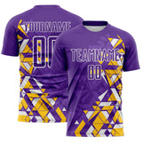 Custom Purple Yellow-White Geometric Grid Gradient Sublimation Soccer Uniform Jersey