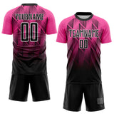 Custom Black Pink-White Spiked Sharp Lines Gradient Sublimation Soccer Uniform Jersey