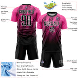 Custom Black Pink-White Spiked Sharp Lines Gradient Sublimation Soccer Uniform Jersey