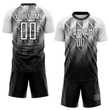 Custom Black-White Spiked Sharp Lines Gradient Sublimation Soccer Uniform Jersey