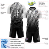 Custom Black-White Spiked Sharp Lines Gradient Sublimation Soccer Uniform Jersey