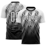 Custom Black-White Spiked Sharp Lines Gradient Sublimation Soccer Uniform Jersey