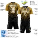 Custom Black White-Old Gold Spiked Sharp Lines Gradient Sublimation Soccer Uniform Jersey