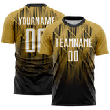 Custom Black White-Old Gold Spiked Sharp Lines Gradient Sublimation Soccer Uniform Jersey