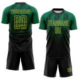 Custom Black Kelly Green-Gold Spiked Sharp Lines Gradient Sublimation Soccer Uniform Jersey