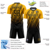 Custom Black-Gold Spiked Sharp Lines Gradient Sublimation Soccer Uniform Jersey