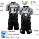 Custom Black White-Gray Spiked Sharp Lines Gradient Sublimation Soccer Uniform Jersey