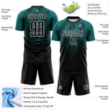 Custom Black Teal-White Spiked Sharp Lines Gradient Sublimation Soccer Uniform Jersey