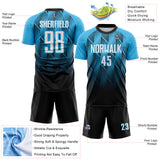 Custom Black White-Sky Blue Spiked Sharp Lines Gradient Sublimation Soccer Uniform Jersey