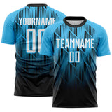 Custom Black White-Sky Blue Spiked Sharp Lines Gradient Sublimation Soccer Uniform Jersey