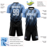 Custom Black White-Light Blue Spiked Sharp Lines Gradient Sublimation Soccer Uniform Jersey