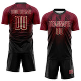 Custom Black Crimson-Cream Spiked Sharp Lines Gradient Sublimation Soccer Uniform Jersey