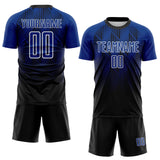 Custom Black Royal-White Spiked Sharp Lines Gradient Sublimation Soccer Uniform Jersey