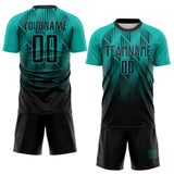 Custom Black-Aqua Spiked Sharp Lines Gradient Sublimation Soccer Uniform Jersey