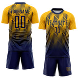 Custom Navy-Gold Spiked Sharp Lines Gradient Sublimation Soccer Uniform Jersey