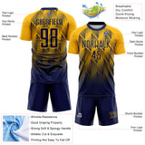 Custom Navy-Gold Spiked Sharp Lines Gradient Sublimation Soccer Uniform Jersey