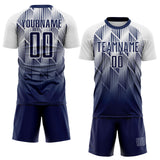 Custom Navy-White Spiked Sharp Lines Gradient Sublimation Soccer Uniform Jersey