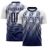 Custom Navy-White Spiked Sharp Lines Gradient Sublimation Soccer Uniform Jersey