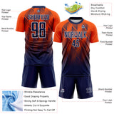 Custom Navy Orange-White Spiked Sharp Lines Gradient Sublimation Soccer Uniform Jersey