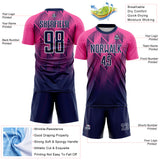 Custom Navy Pink-White Spiked Sharp Lines Gradient Sublimation Soccer Uniform Jersey